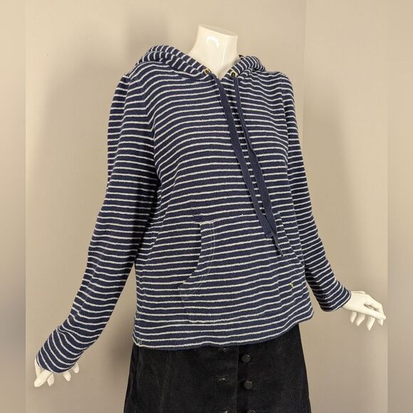 Juicy Couture Striped Hoodie Size M Navy White Pullover Kangaroo Pocket Casual - Picture 7 of 9